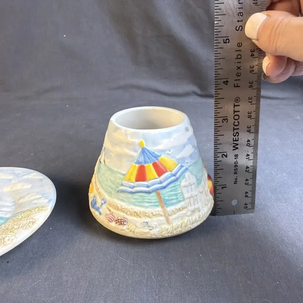 Yankee Candle Beach Scene Ceramic Jar Topper Umbrella Sailboat Shells 3D Summer